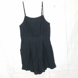 Loft black scalloped hem spaghetti strap linen blend romper
